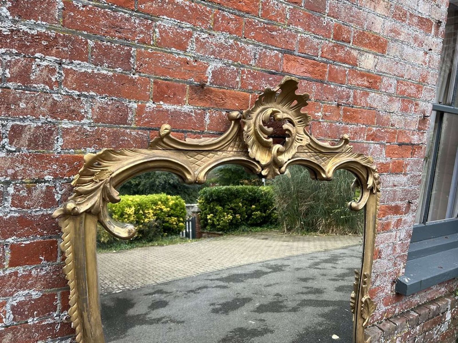 A Spectacular Large Antique English 19th C Original Gilt Shaped Mirror photo for sale