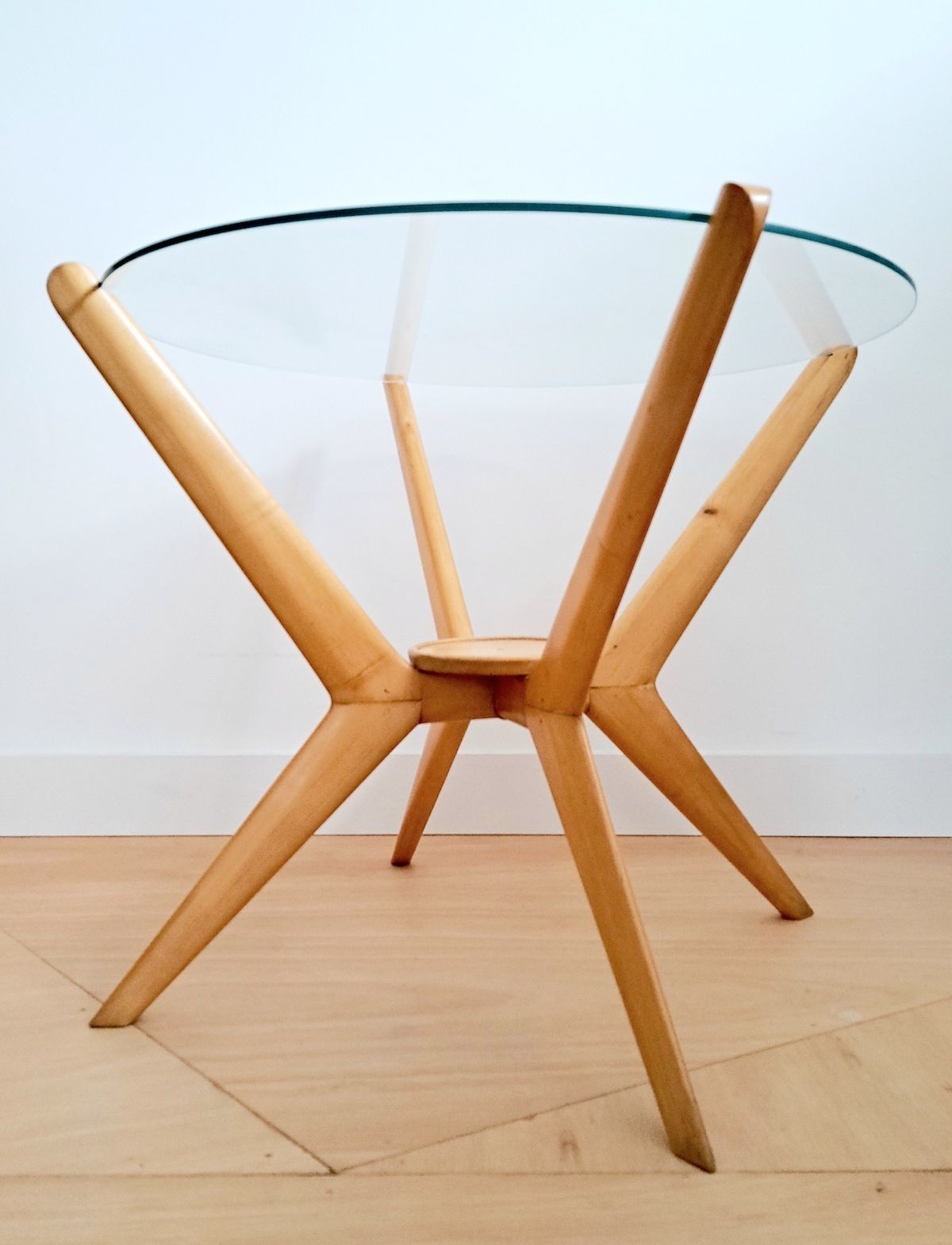 Calo Di Carli Circular Coffee Table With Glass Top, 1950, Italy photo for sale