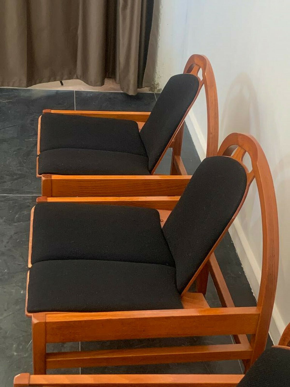Furniture 4 Argos Armchairs In Beech And Black Fabric By Baumann, 1980s photo