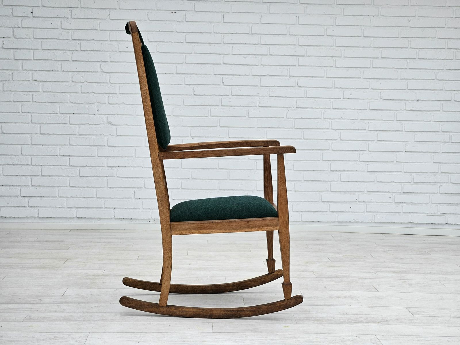 Furniture 1950 60s, Reupholstered Danish Highback Rocking Chair, Kvadrat Furniture Wool. photo
