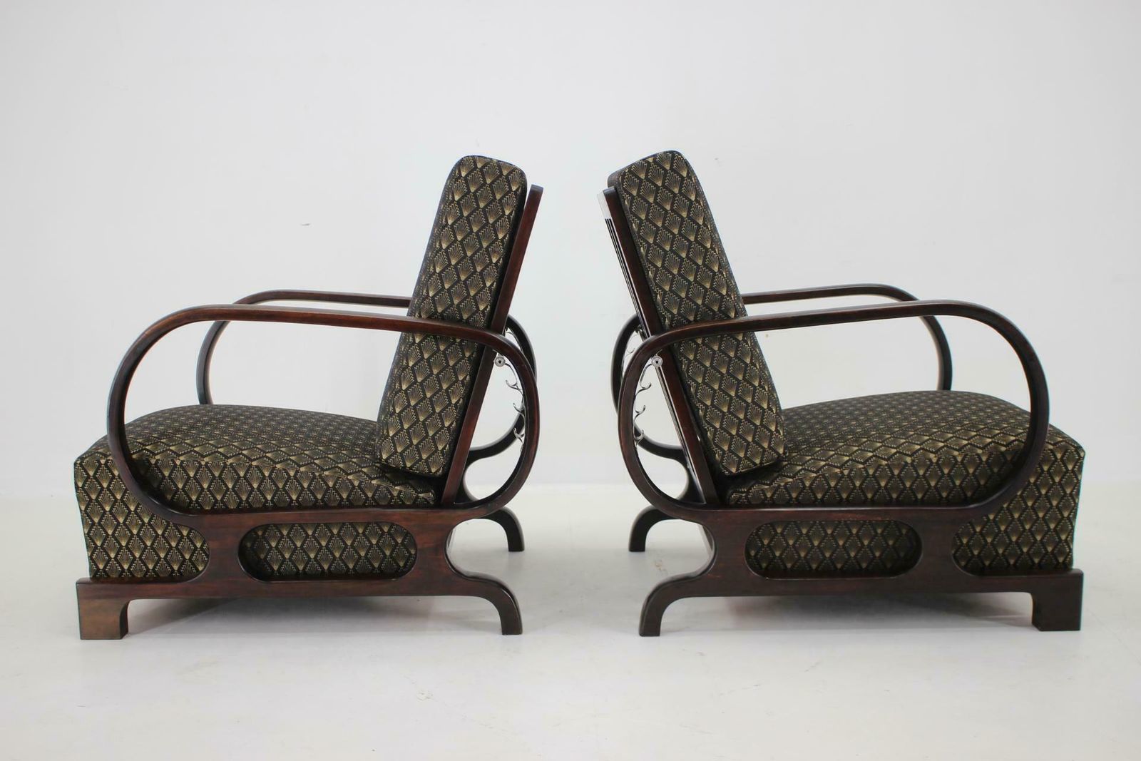 photo furniture 1930s Pair Of Rare Restored Art Deco Adjustable Armchairs, Czechoslovakia