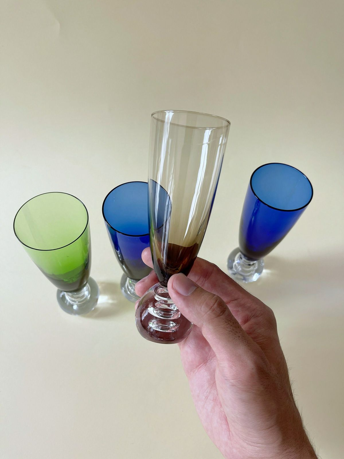 Rare Vintage Champagne Glasses. Set Of 4 Multi Coloured Champagne Flutes photo Home Decor
