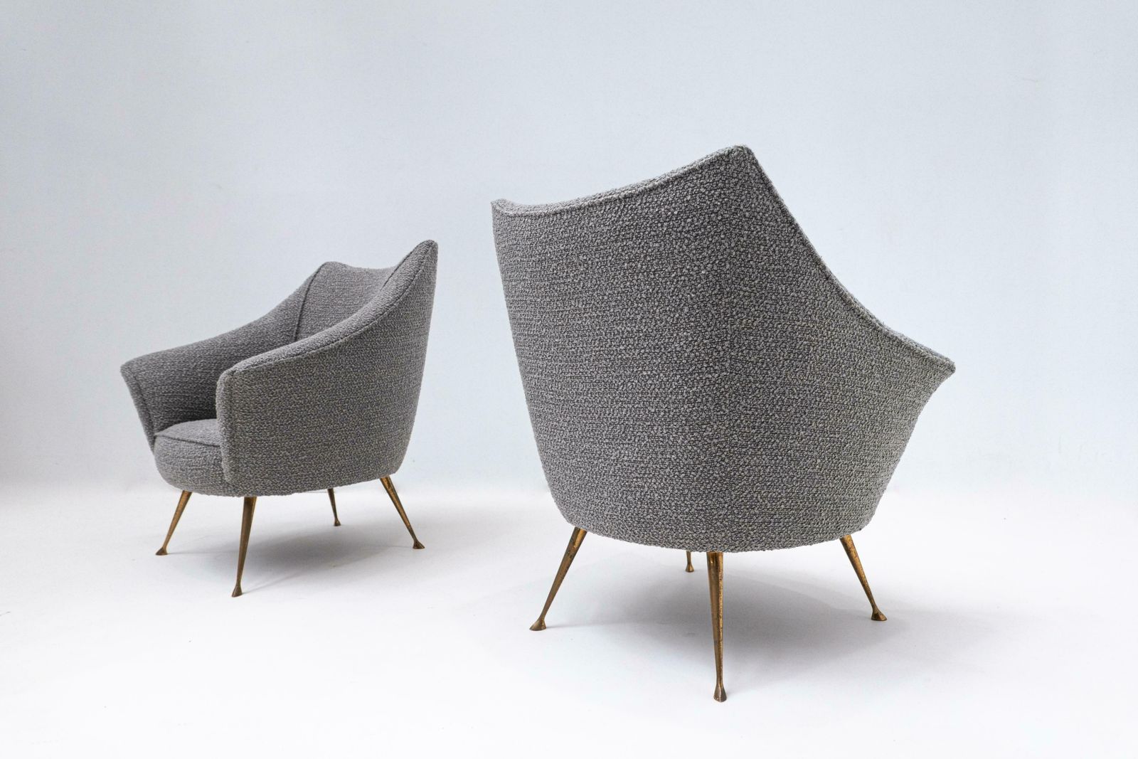 Pair Of Mid Century Grey New Upholstery And Brass Feets Armchairs, Italy, 1950s photo Furniture
