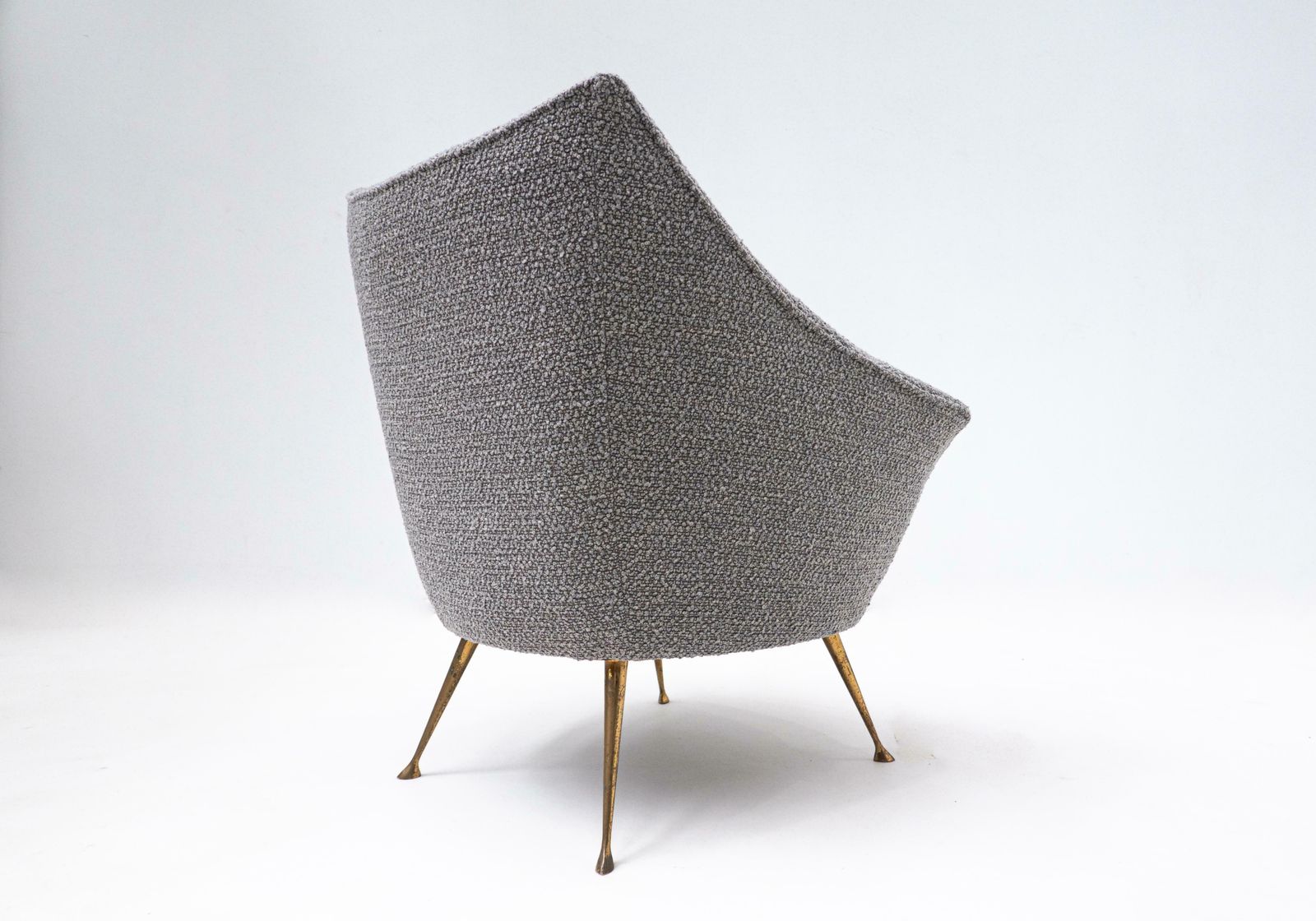 Pair Of Mid Century Grey New Upholstery And Brass Feets Armchairs, Italy, 1950s photo buy