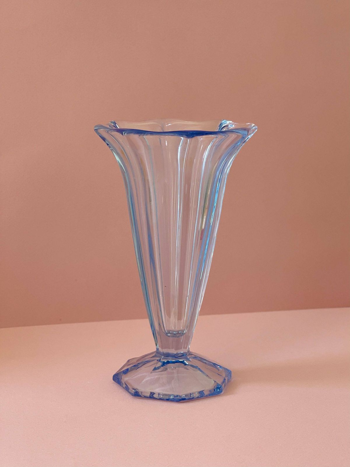 Vintage Blue Vase. French Vintage Blue Glass Flower Vase. photo furniture