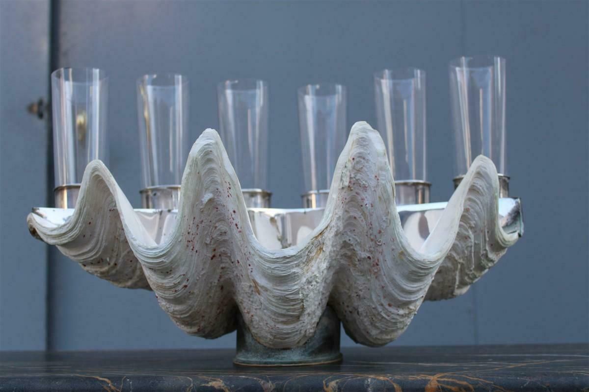 photo vintage Tridacna Shell With Champagne Glasses Oysters Gabriella Binazzi 1970