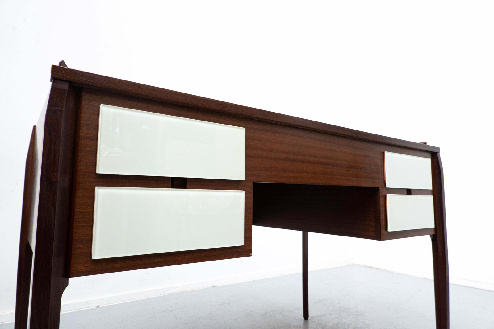 Mid Century Modern Italian Desk, Wood And Glass, 1950s photo for sale