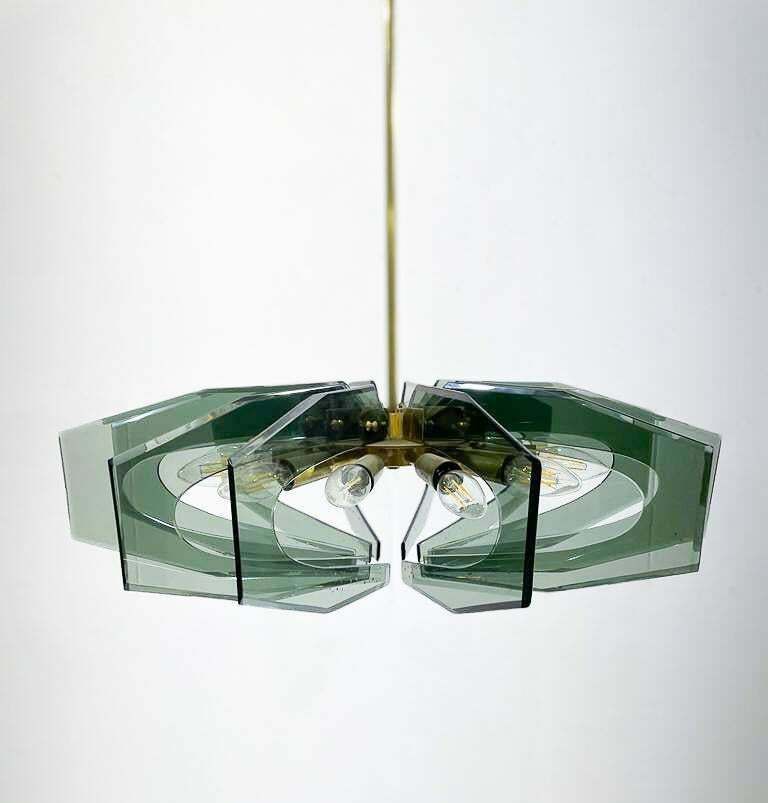 Mid Century Modern Glass Suspension Fontana Arte Style, 1960s photo Lighting