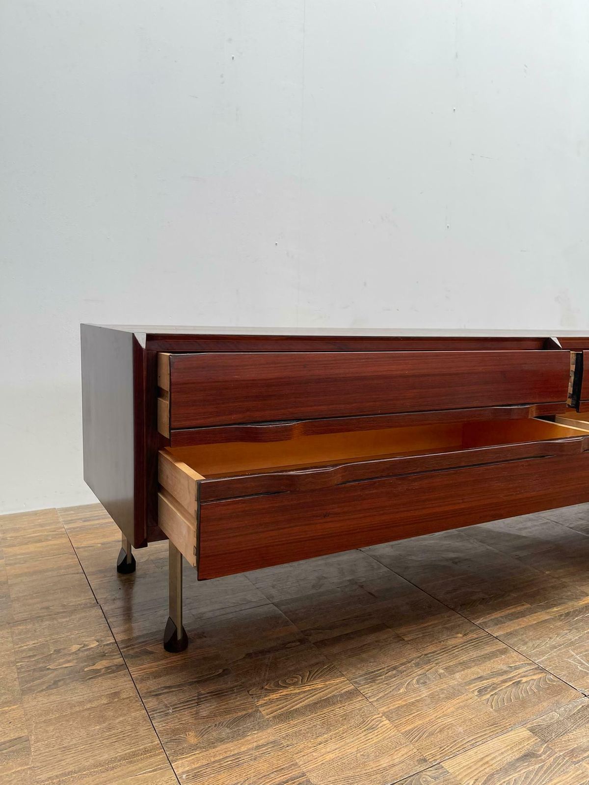 Mid Century Modern Italian Low Wooden Credenza, With Four Drawers photo furniture