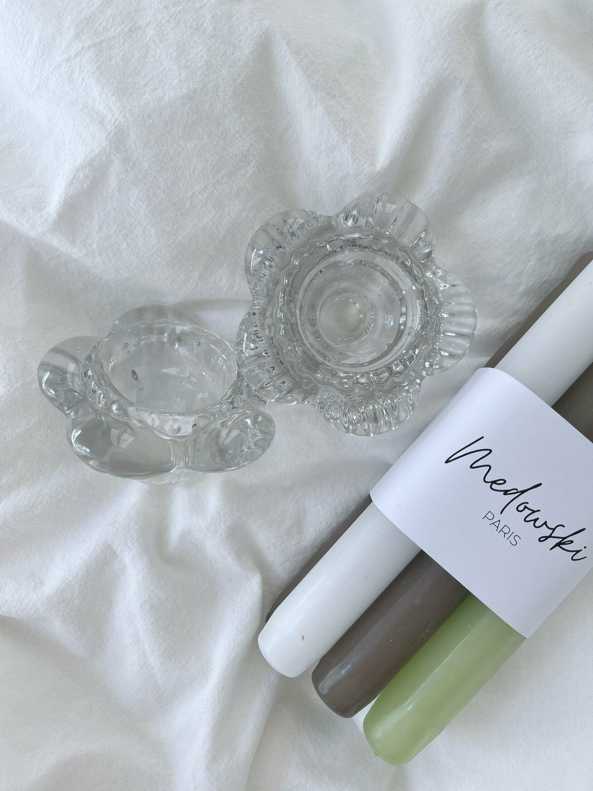 Vintage Crystal Glass Flower Candleholders. Gift Box With 6 Pastel Candles. Mother's Day Gift