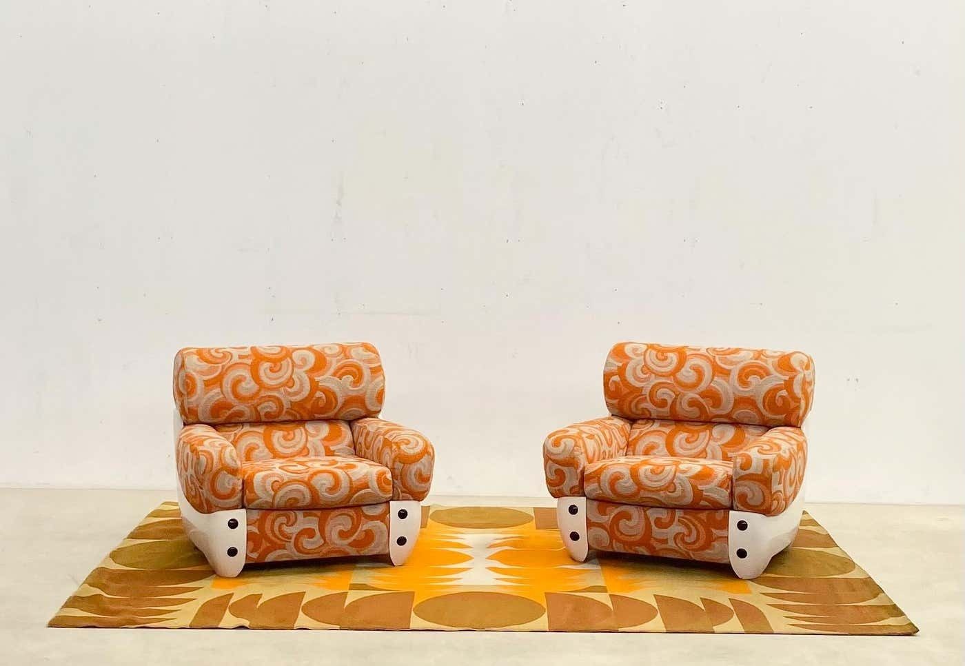 Mid Century Modern Pair Of Orange Armchairs, Italy, 1970s, Original Upholstery photo Furniture