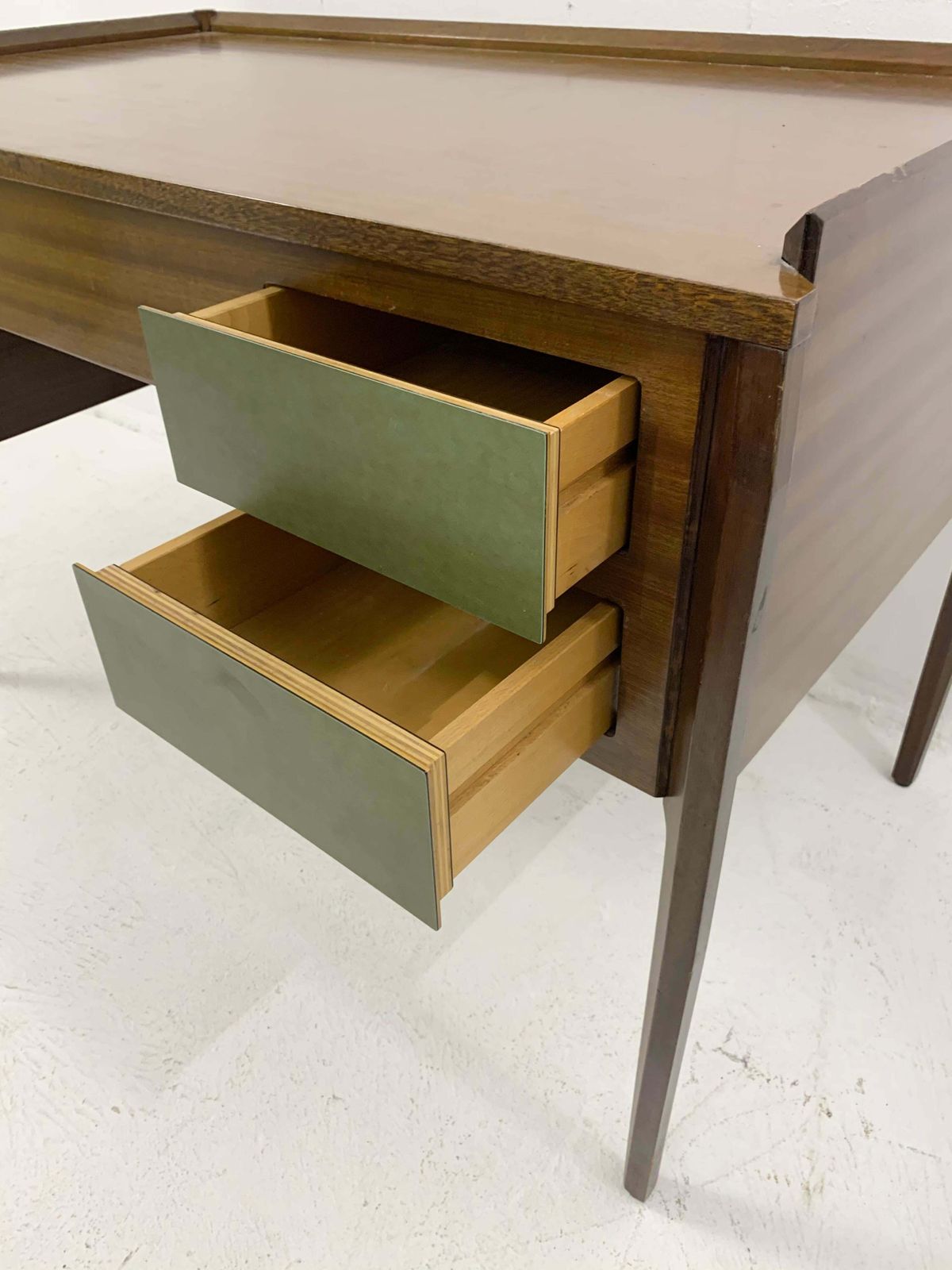 Mid Century Modern Wooden Italian Desk With 4 Green Drawers photo Furniture