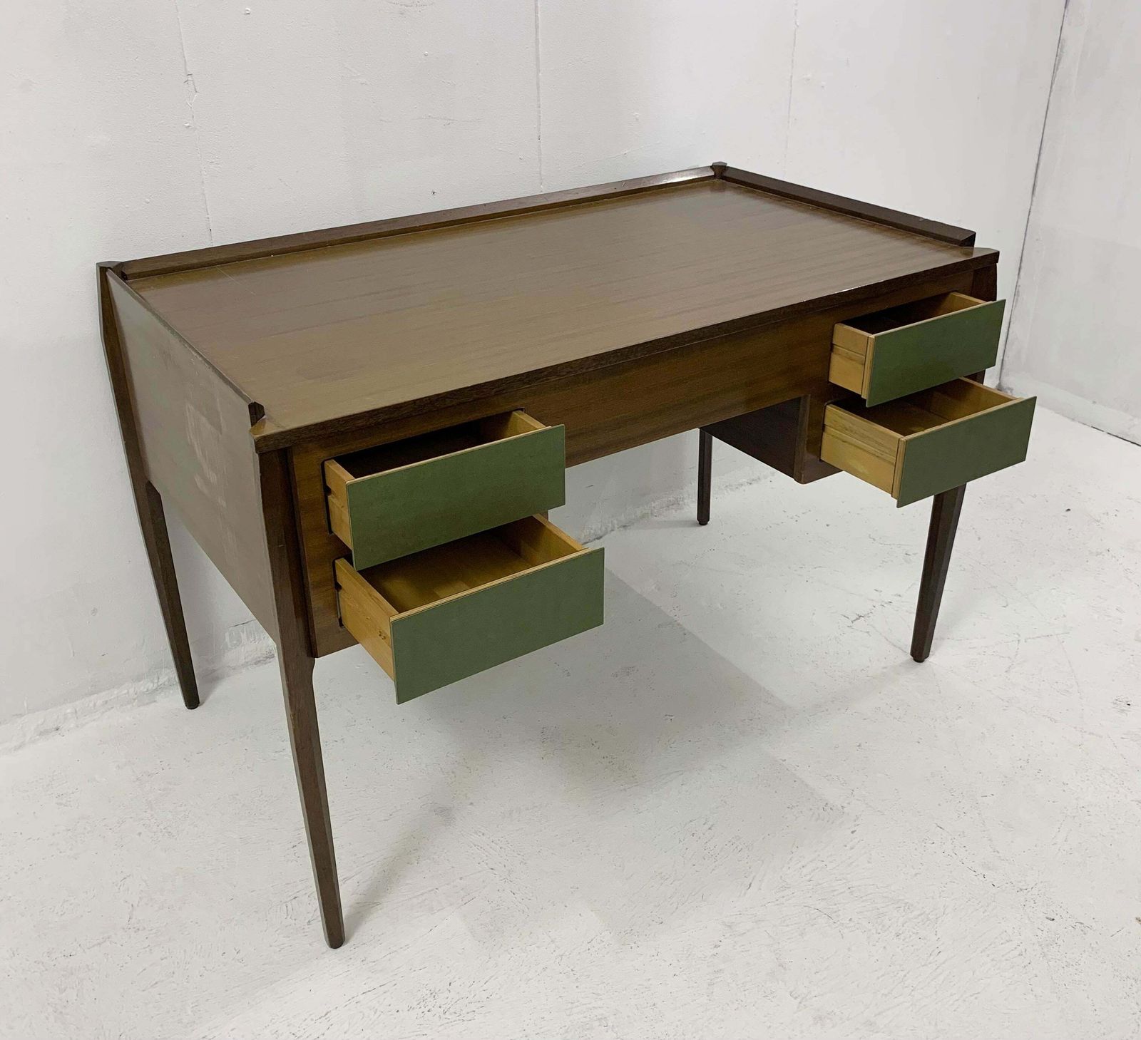Mid Century Modern Wooden Italian Desk With 4 Green Drawers photo 3821.0