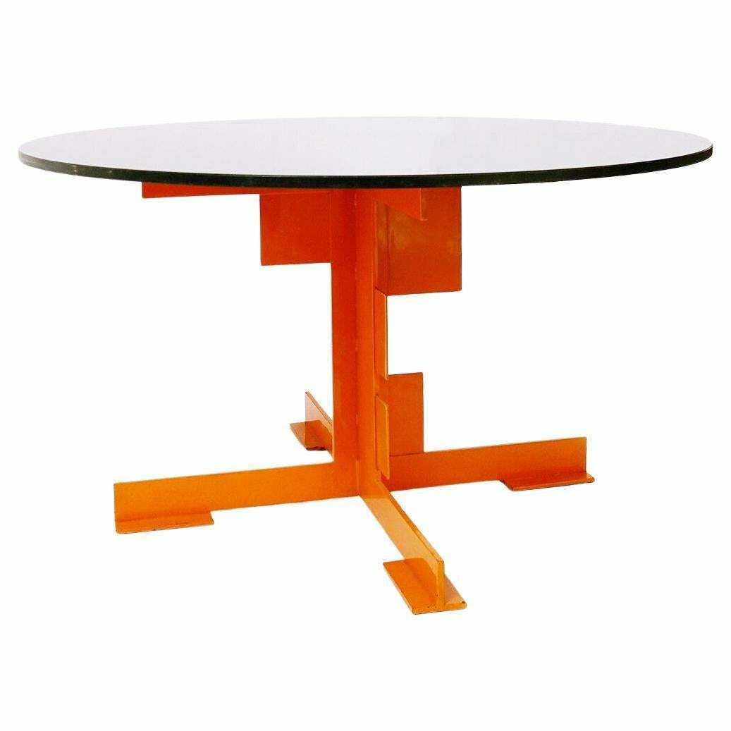 Orange Dining Table By Azucena, Metal And Black Granite, Italy, 1980s