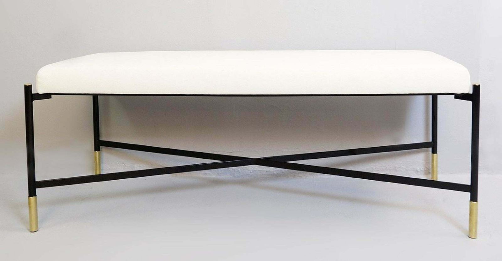 2 Benches New Cream White Fabric With Black Metal Legs, Price For One photo 1592.0