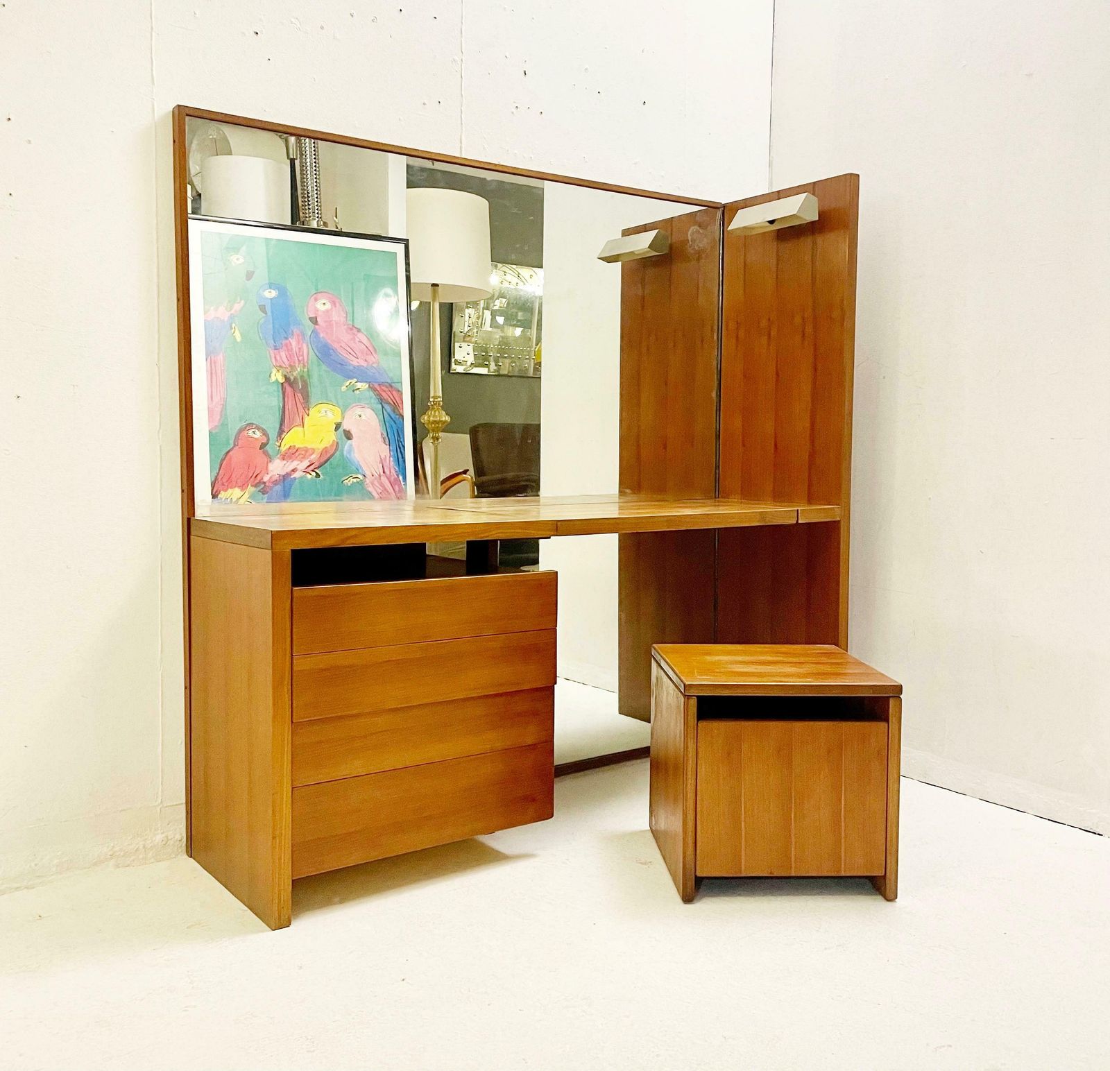 Mid Century Wooden Dressing Table, Italy, 1950s