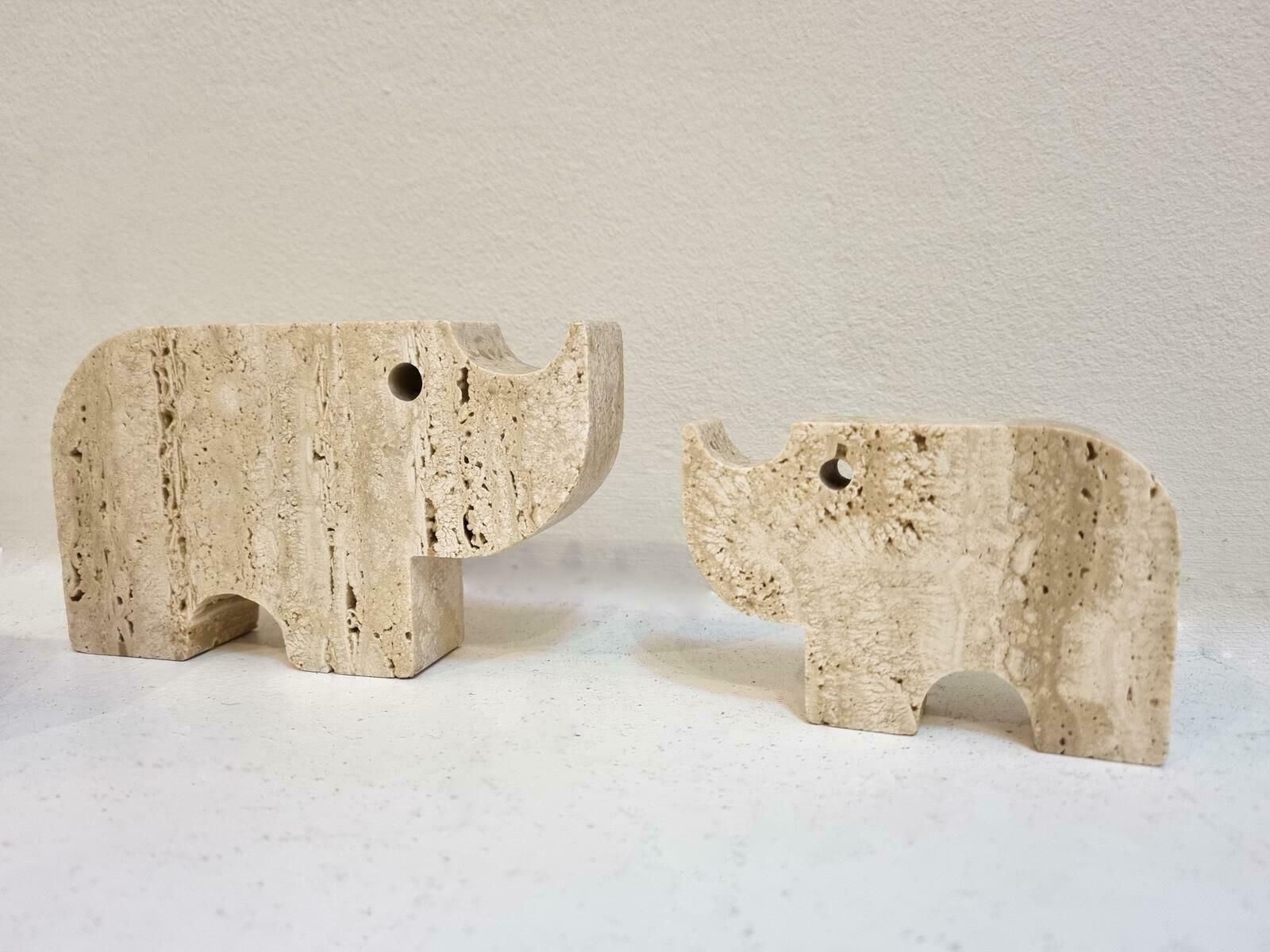 Italian Brutalist Travertine Rhinoceros Sculptures By Fratelli Mannelli, Italy, photo vinterior