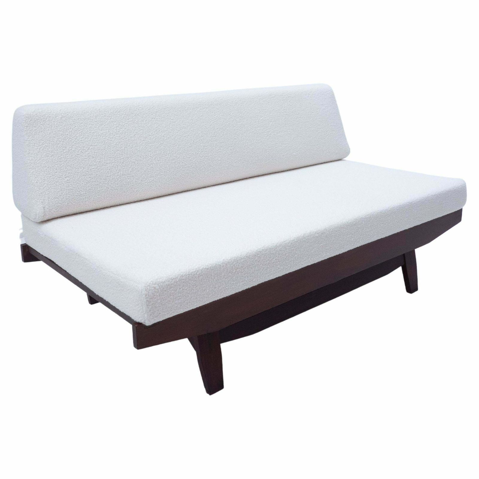 Mid Century Modern Italian Sofa, White Boucle And Wood, 1960s