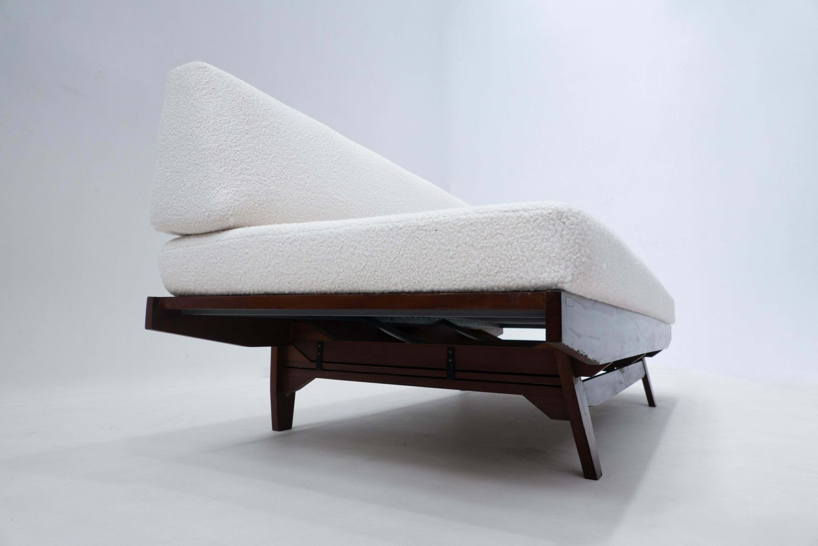 Mid Century Modern Italian Sofa, White Boucle And Wood, 1960s photo furniture