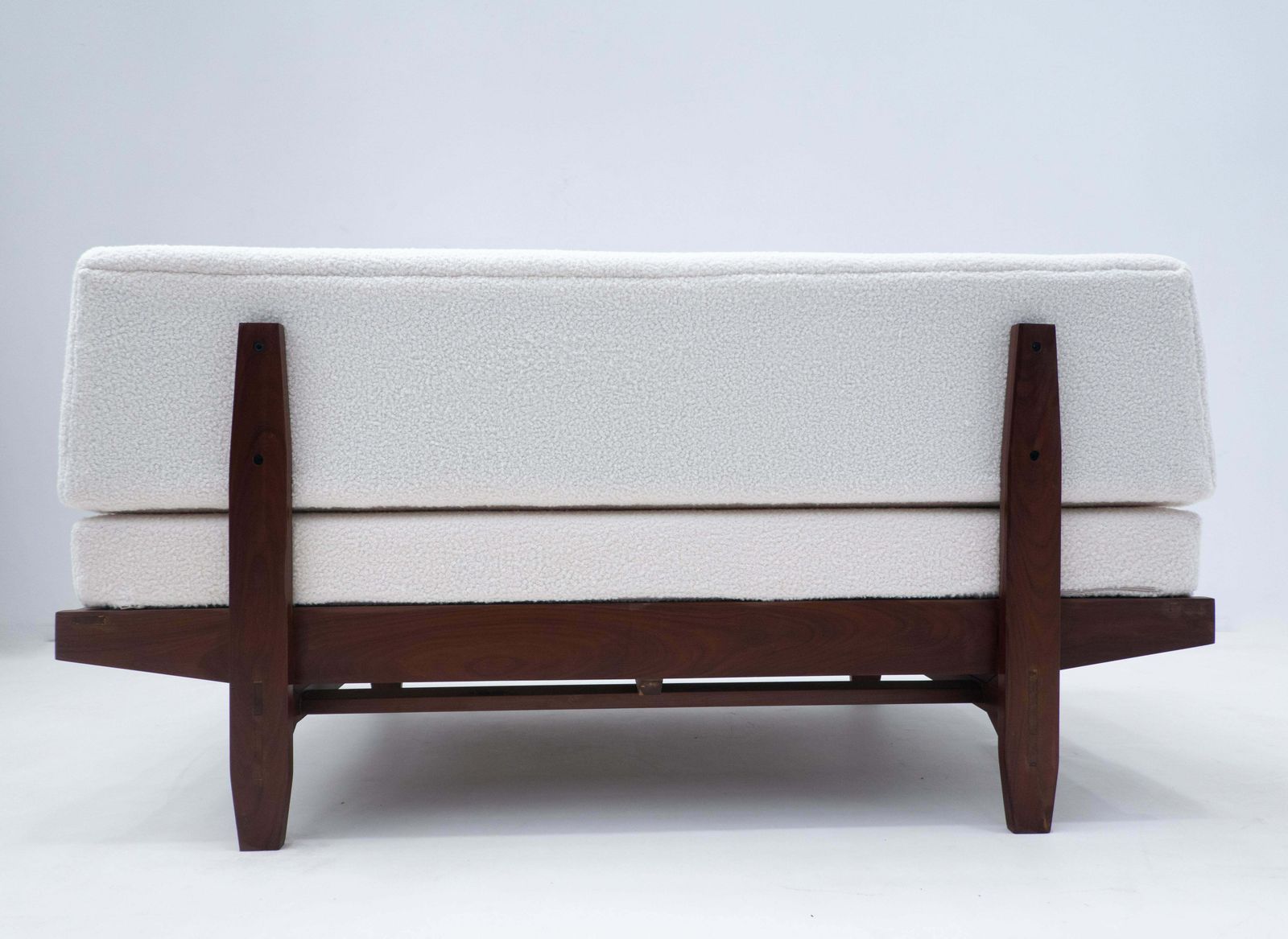 Mid Century Modern Italian Sofa, White Boucle And Wood, 1960s photo vinterior