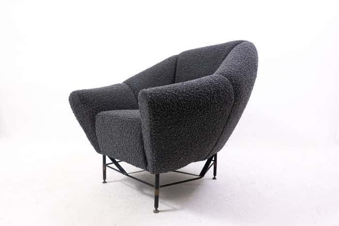 Mid Century Modern Italian Armchair, 1950s  Black Bouclette Fabric photo Furniture
