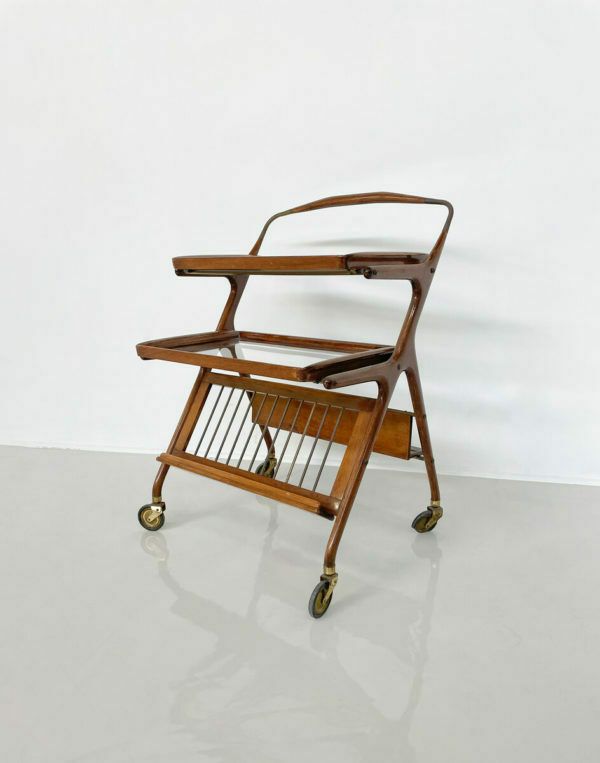 Mid Century Modern Walnut And Brass Trolley By Cesare Lacca For Cassina, 1950s