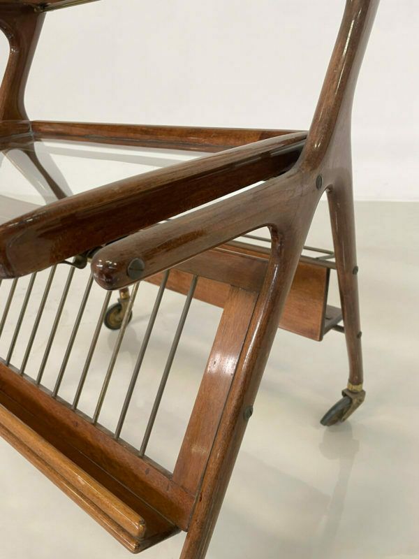 Mid Century Modern Walnut And Brass Trolley By Cesare Lacca For Cassina, 1950s photo buy