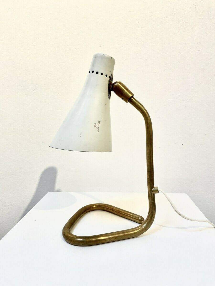 Mid Century White Brass And Metal Modular Table Lamp By Guiseppe Ostuni – Italy 1950s photo furniture