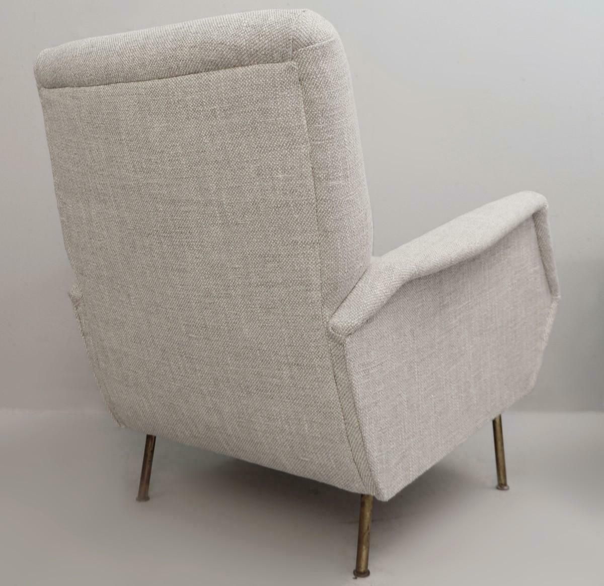 Gio Ponti Rare Model 803 Version With Brass Feet Armchairs, New Light Grey Marl photo buy