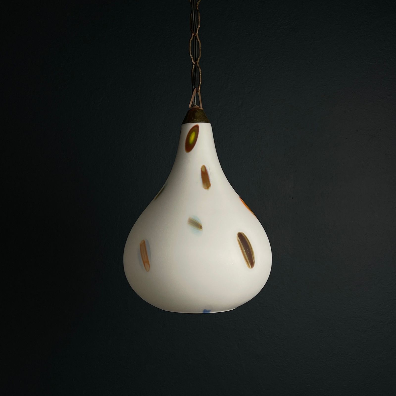 Mid Century Multicolor Opaline Murano Glass Pendant Lamp By Stilnovo Italy 1950s photo vinterior