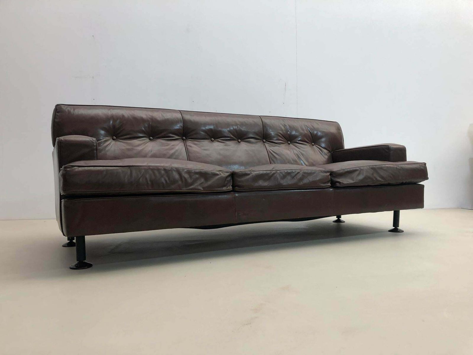 7164.0 Mid Century Brown Leather Square Sofa By Marco Zanuso For Arflex, 1960s photo