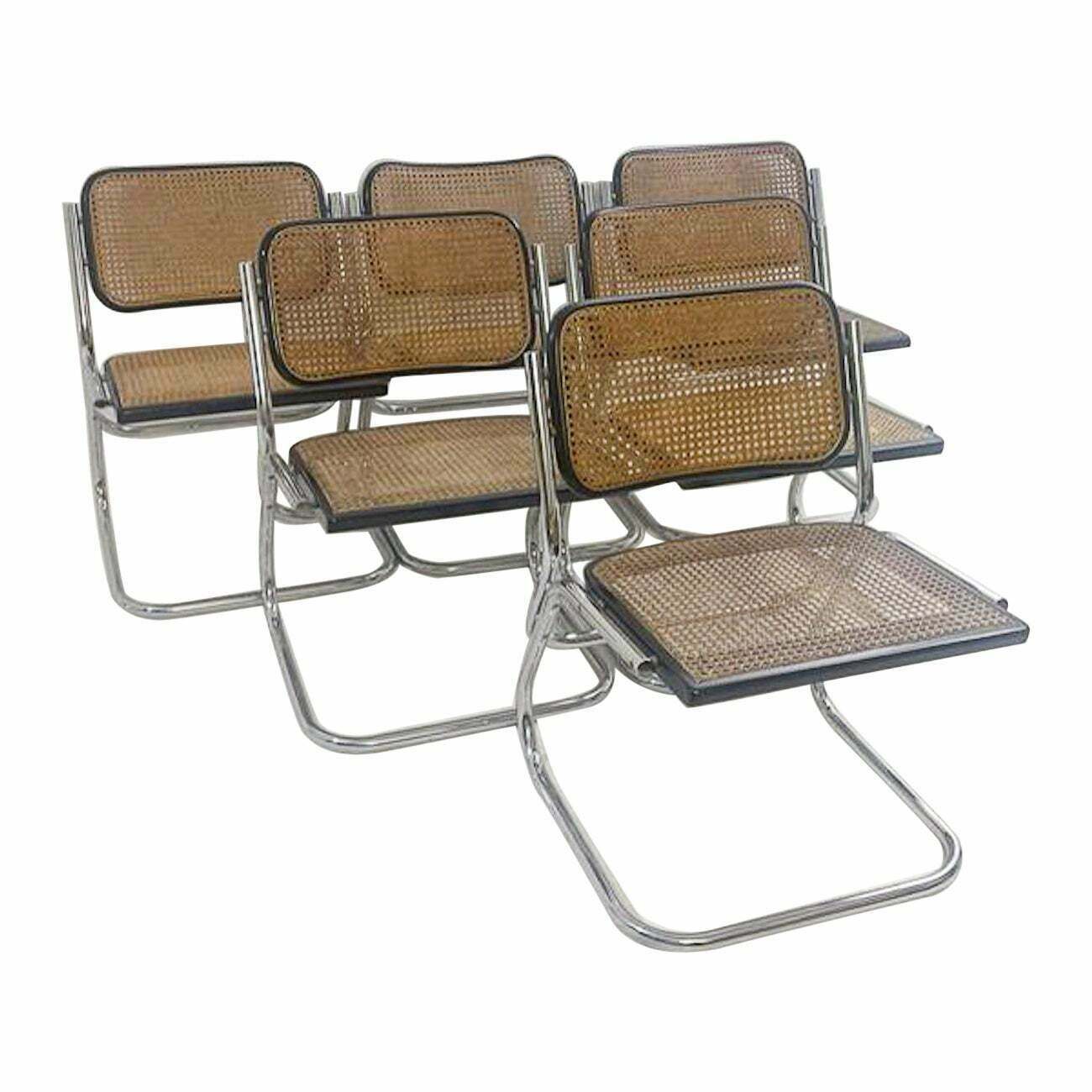 Mid Century Modern Set Of 6 Cane Chairs, 1970s