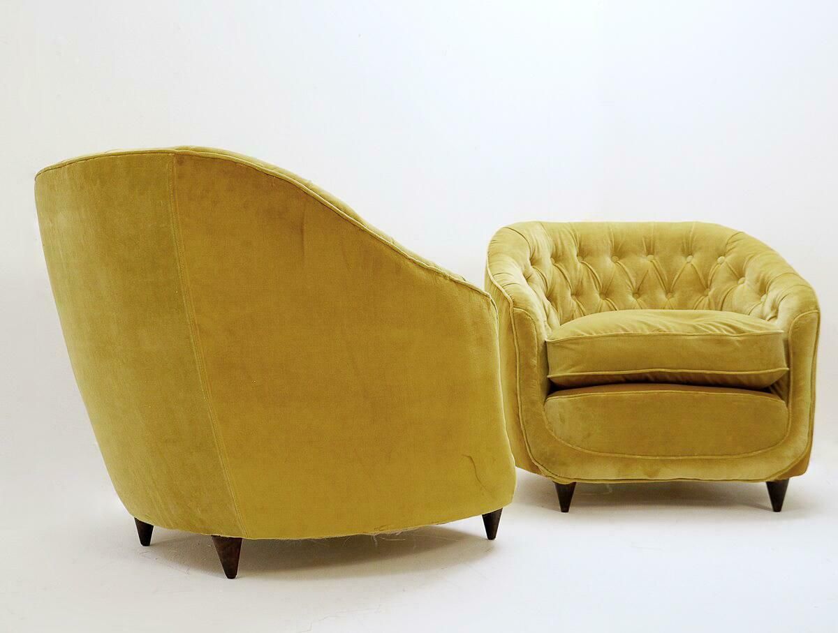 Pair Of Velvet Armchairs In The Style Of Gio Ponti, Italy, 1950s photo for sale