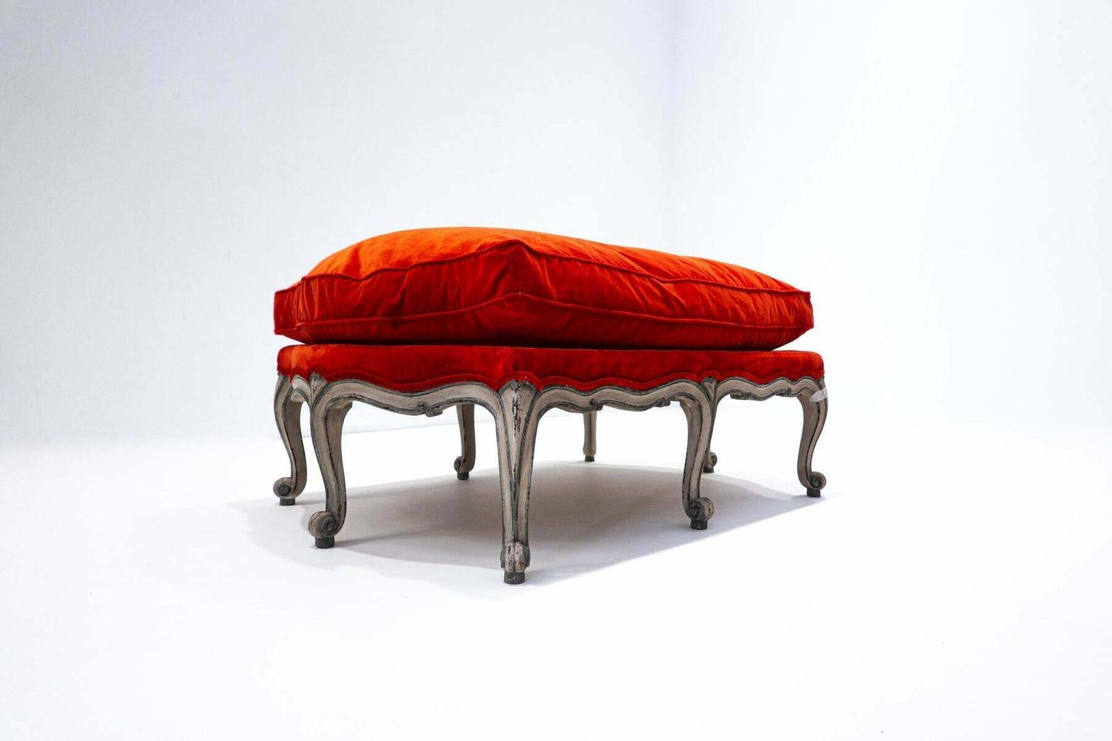 Louis XV Style Bench, Red Velvet, Belgium photo for sale