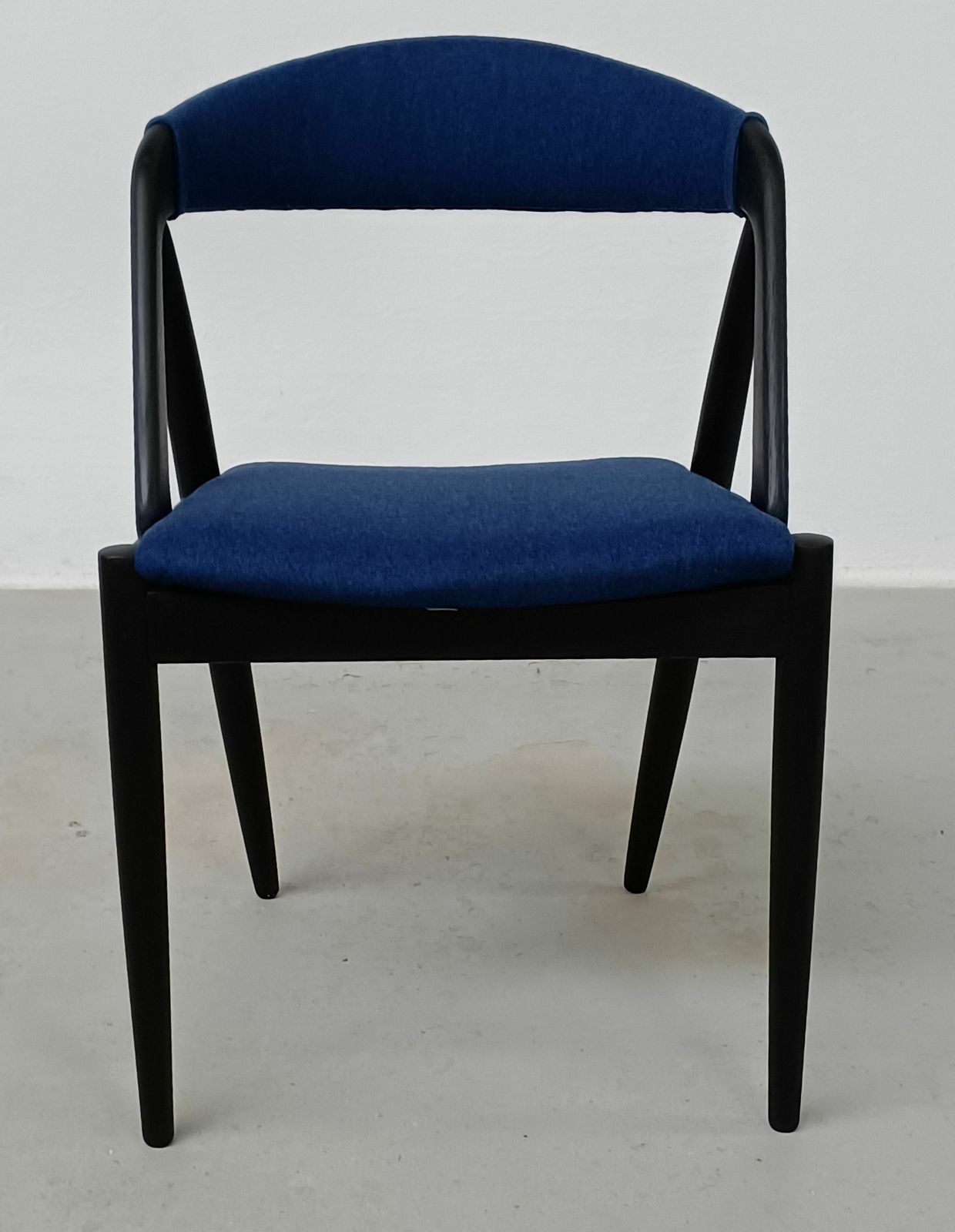 Set Of Eight Fully Restored Kai Kristiansen Dining Chairs In Ebonized Oak And Blue Fabric photo Furniture