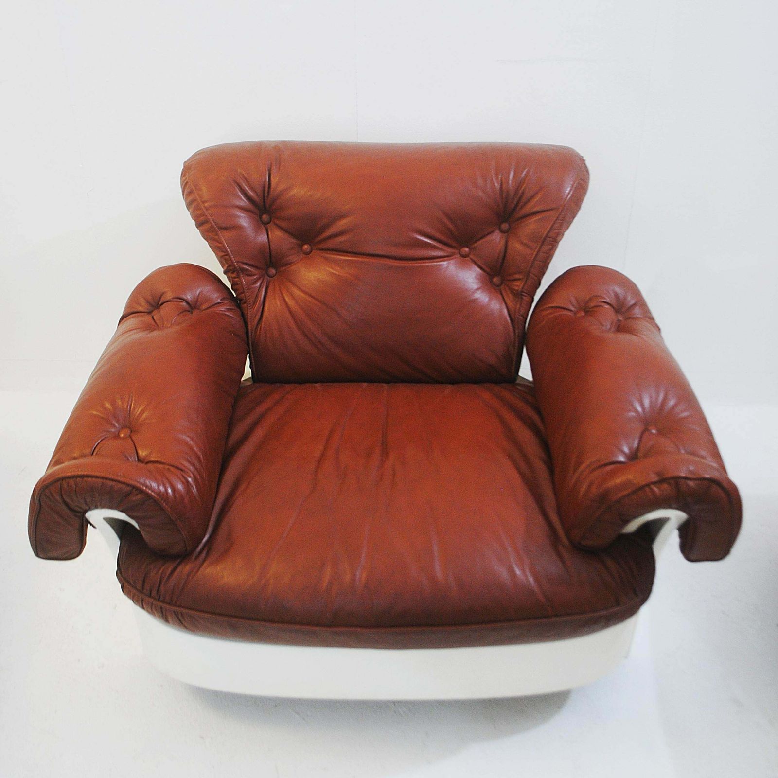 Set Of 3 Armchairs In Leather And Lacquered Wood, Italy, Circa 1980s photo Furniture