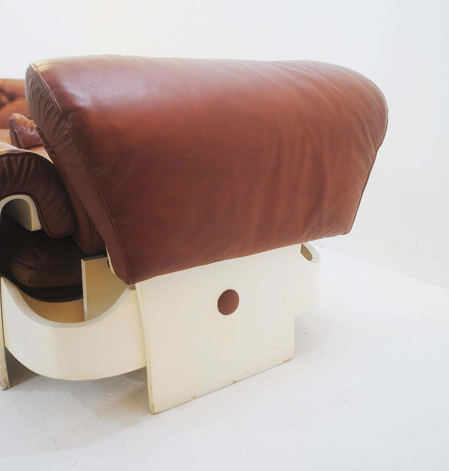 Set Of 3 Armchairs In Leather And Lacquered Wood, Italy, Circa 1980s photo vinterior
