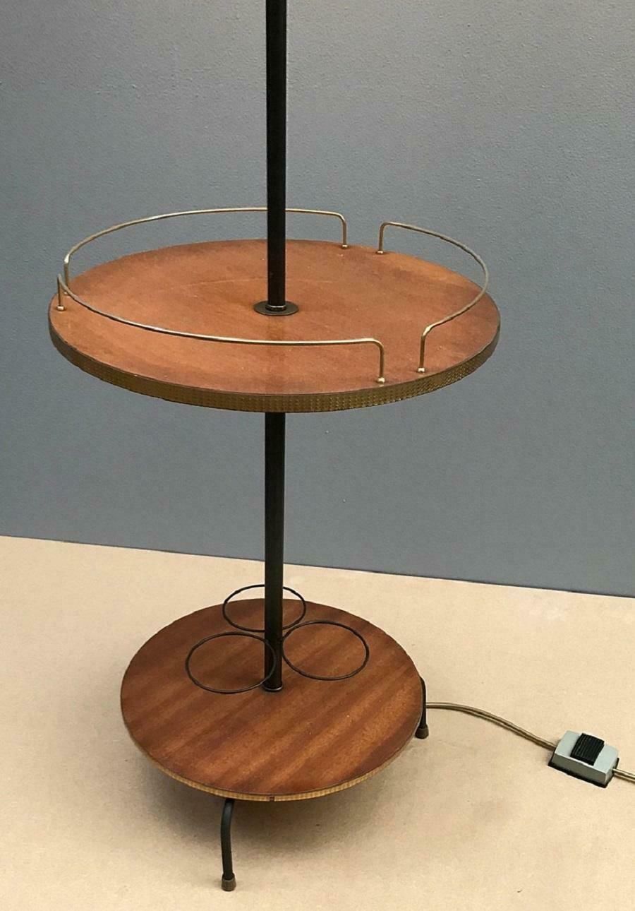 Teak And Gold Metal Bar Floor Lamp, 1960s photo for sale