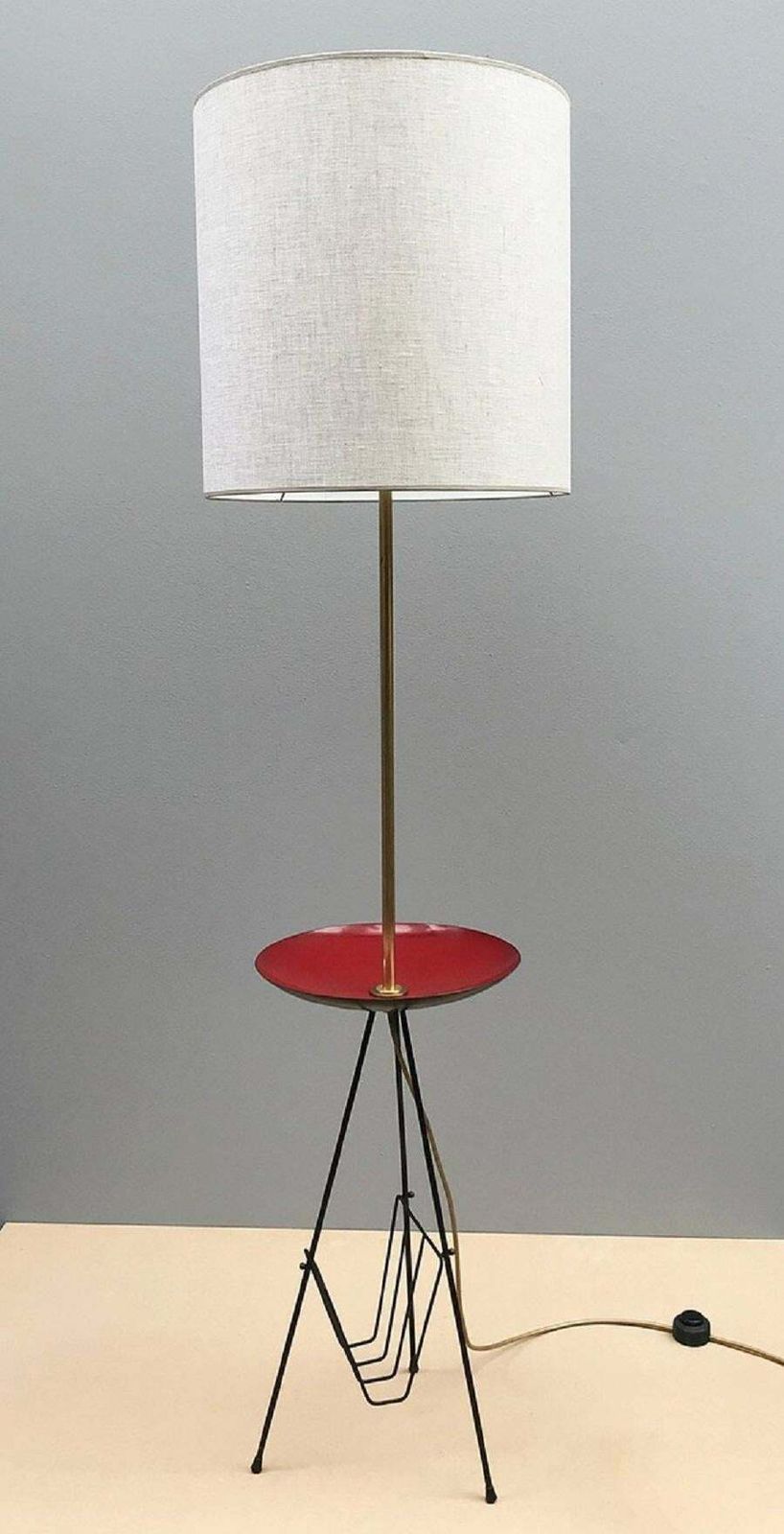 Italian Tripod Floor Lamp With Enamel Table And Magazine Rack photo Lighting