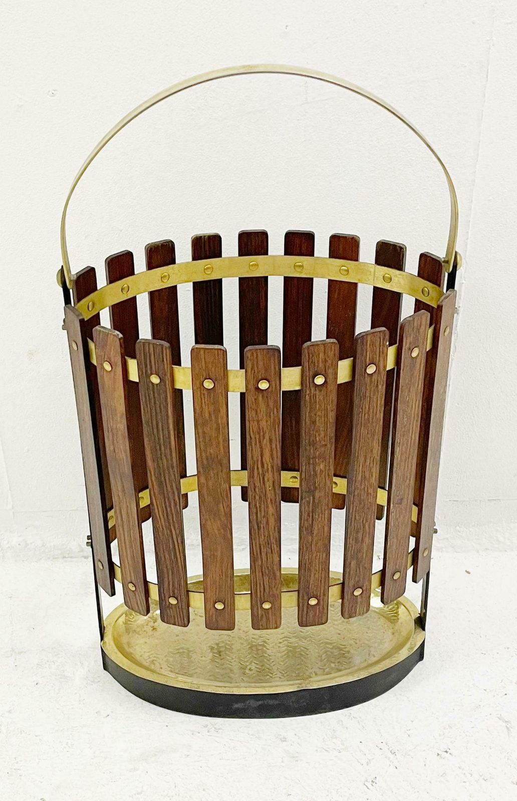 Mid Century Wood And Brass Umbrella Stand, Italy 1950s photo Home Decor