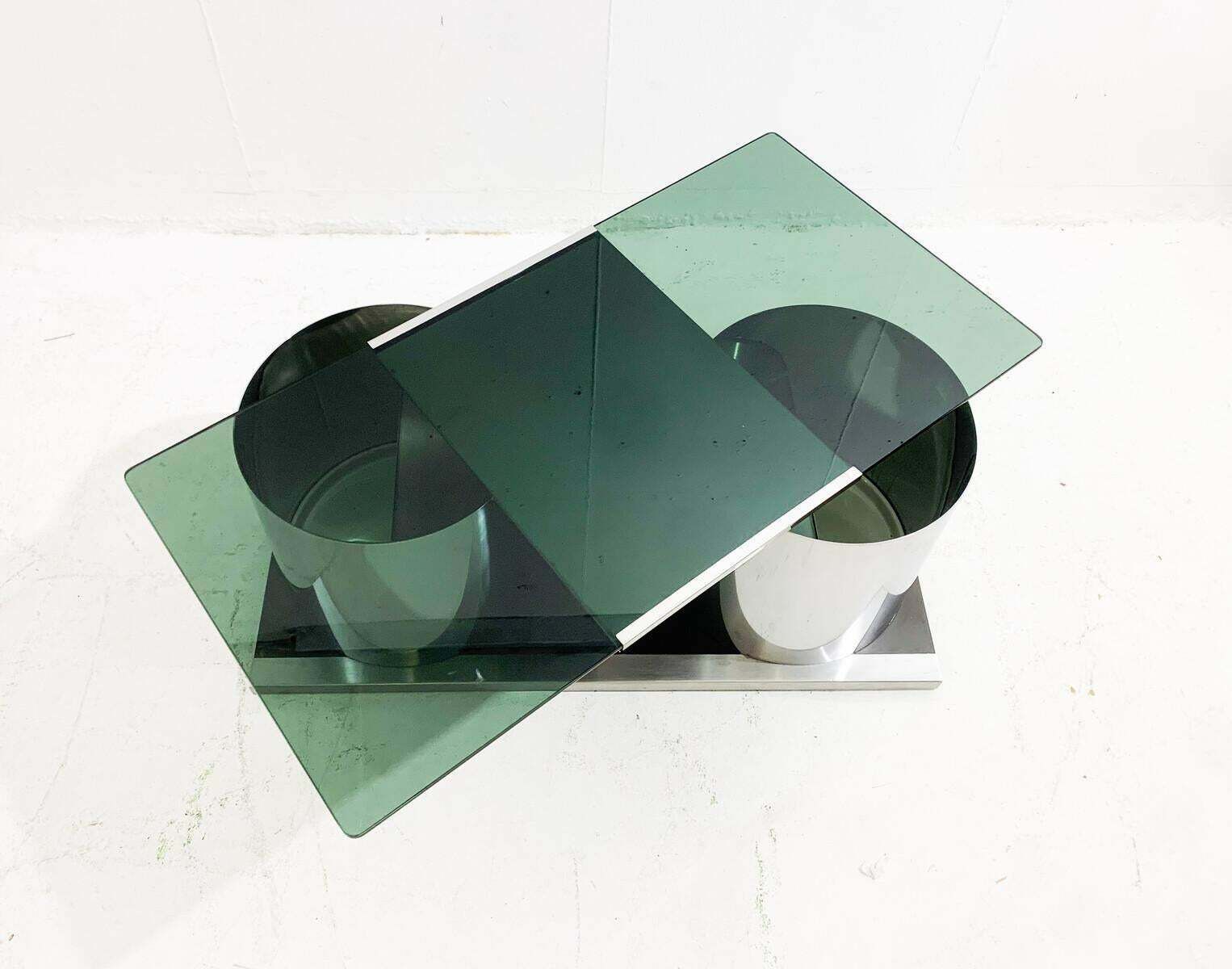 Mid Century Modern Chrome And Smoked Glass Modular Coffee Table, Italy, 1970s photo vintage