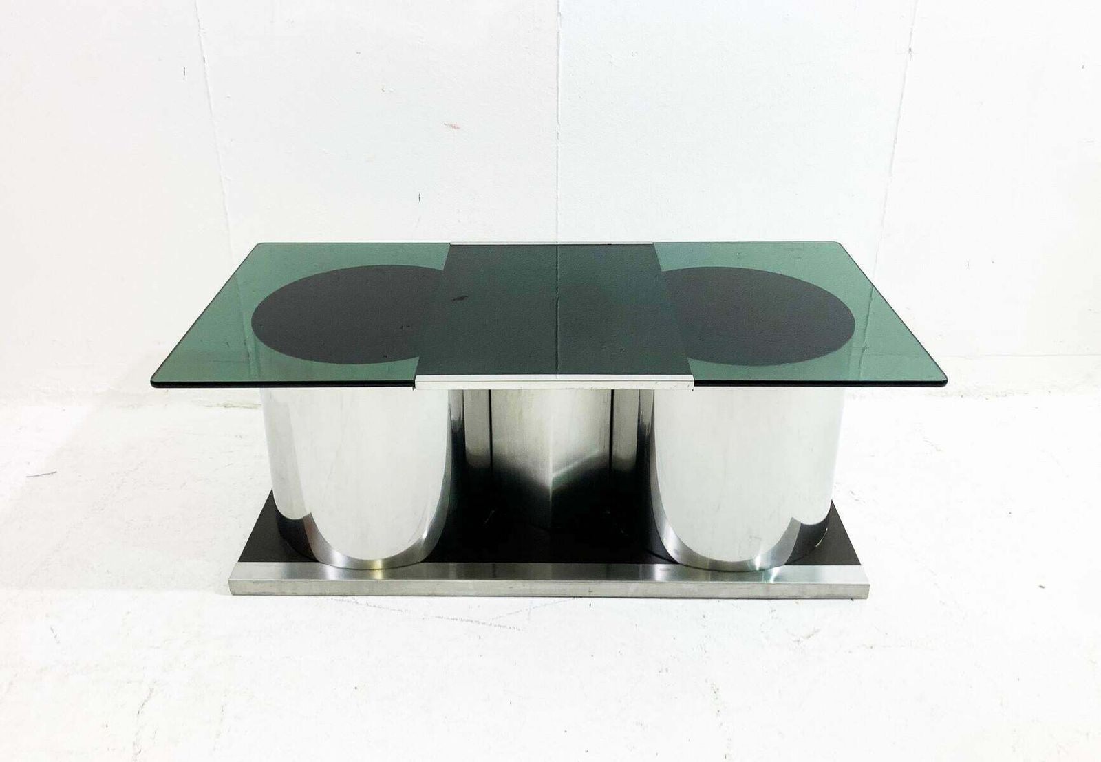 photo vinterior Mid Century Modern Chrome And Smoked Glass Modular Coffee Table, Italy, 1970s
