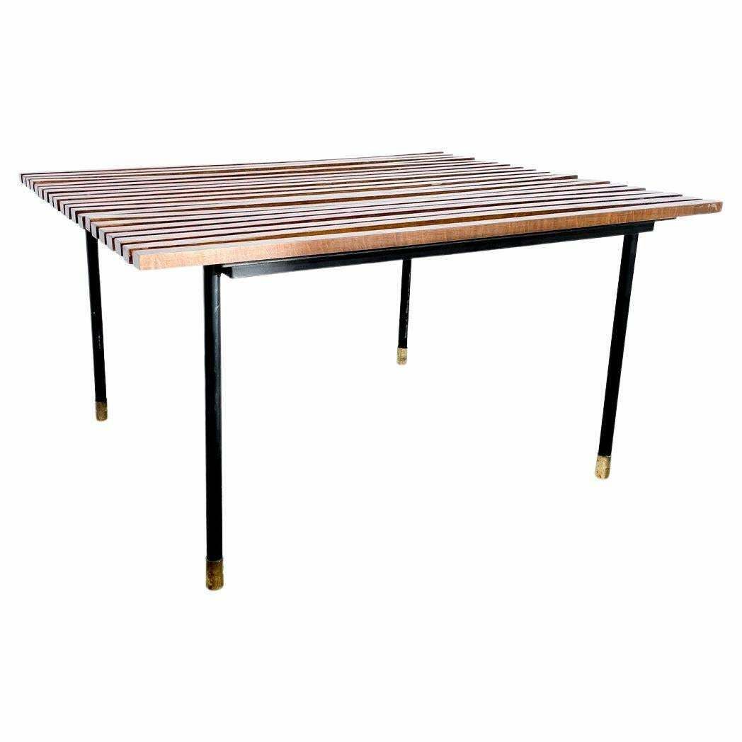 Mid Century Black Iron And Wood Coffee Table
