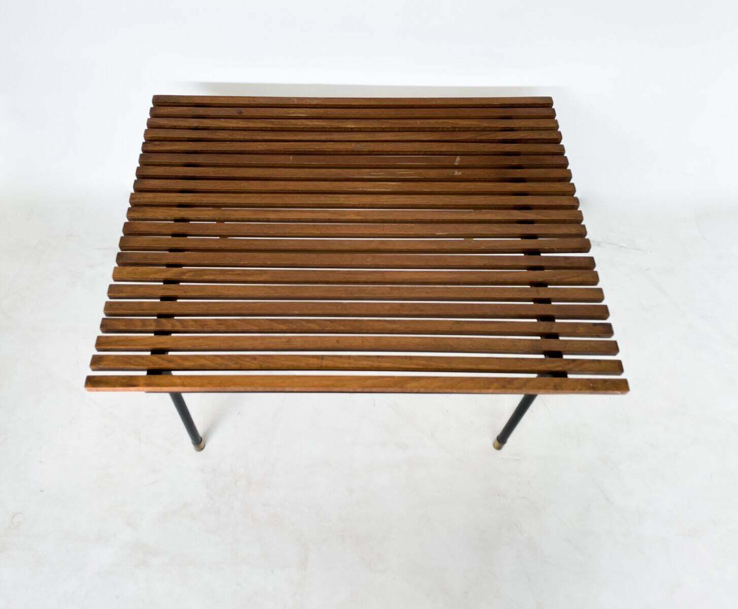 Mid Century Black Iron And Wood Coffee Table photo for sale