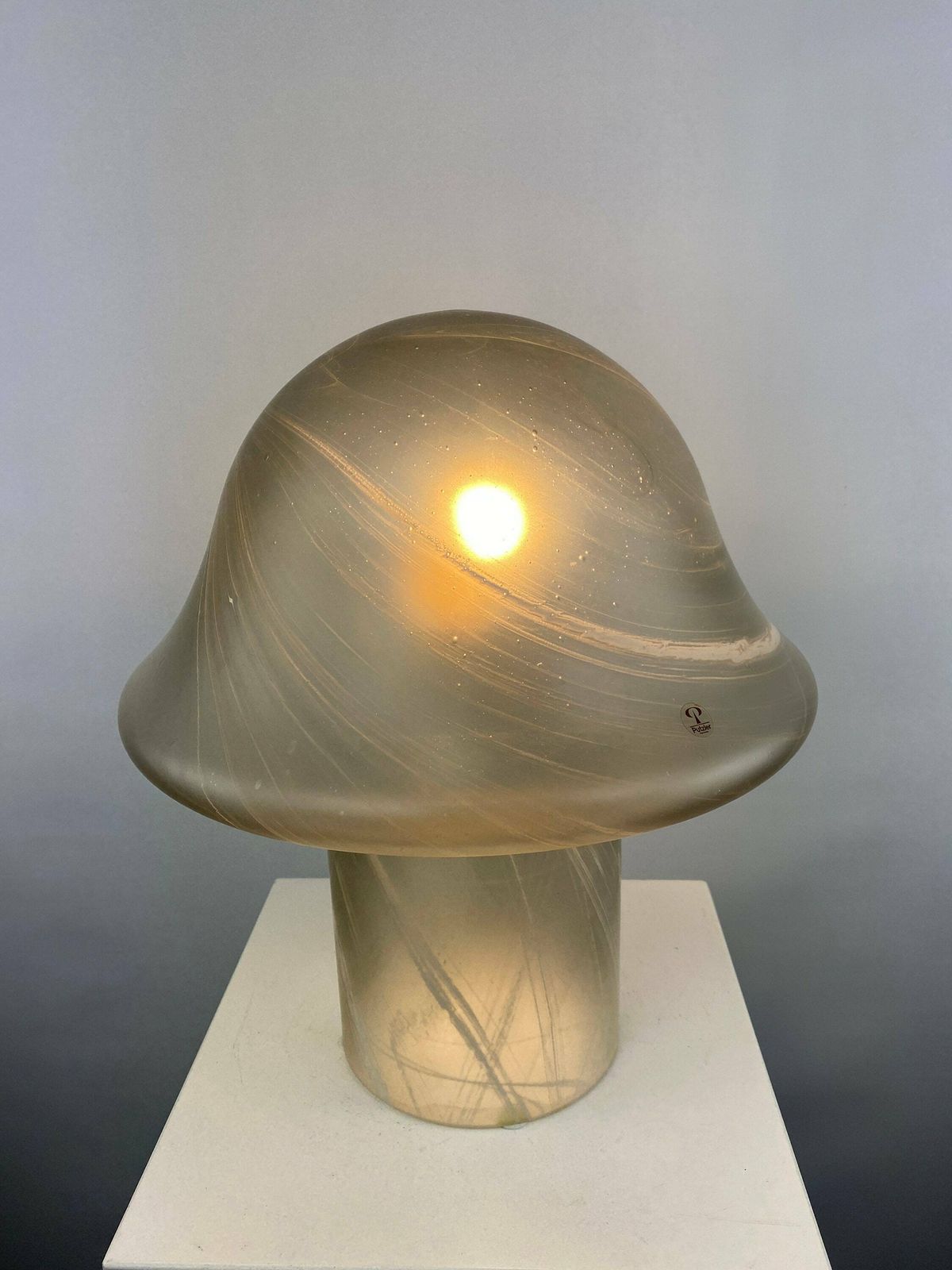 1 Of 3 Large Clear Swirl Glass Peill And Putzler Mushroom Table Lamp Xl 1970 photo Lighting