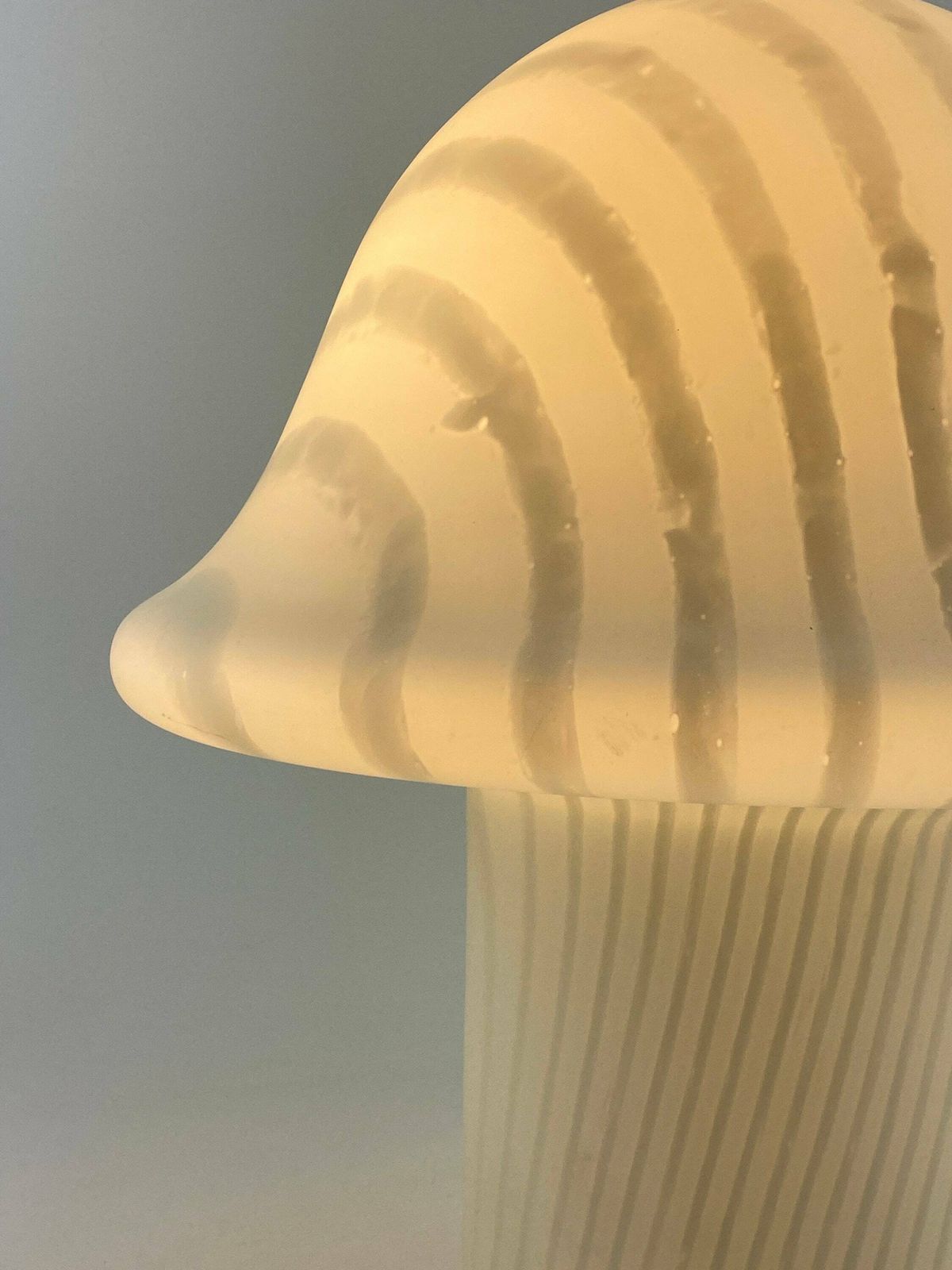 1 Of 3 Large White Crystal Glass Zebra Striped Peill And Putzler Mushroom Table Lamp Xl 1970 photo Lighting