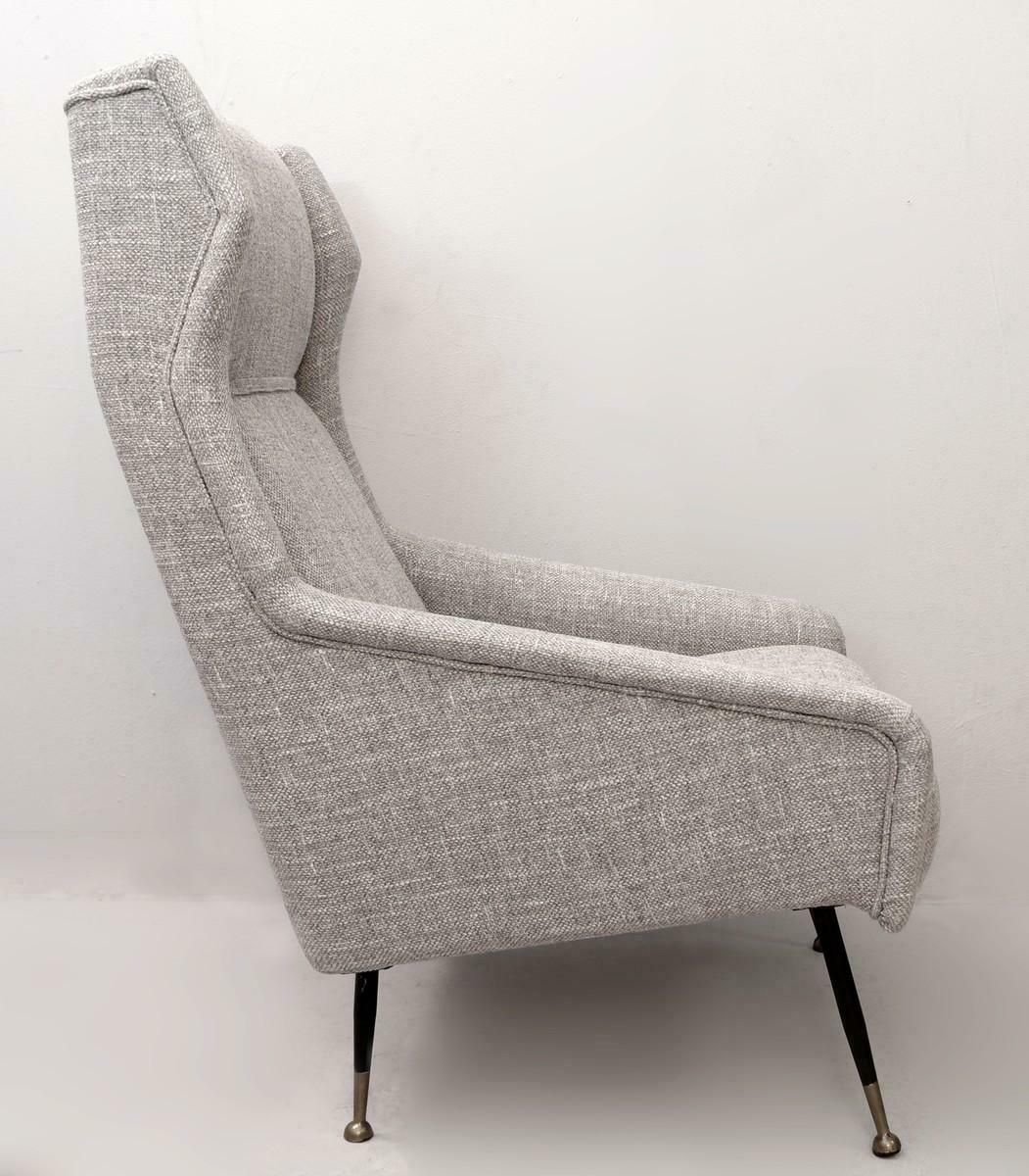 Pair Of Italian Armchairs With High Back With Ears, New Light Grey Marl Upholst photo furniture
