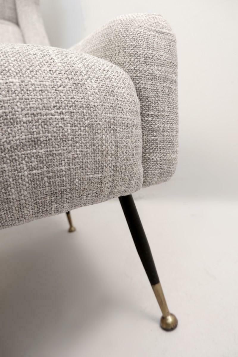 Pair Of Italian Armchairs With High Back With Ears, New Light Grey Marl Upholst photo vintage