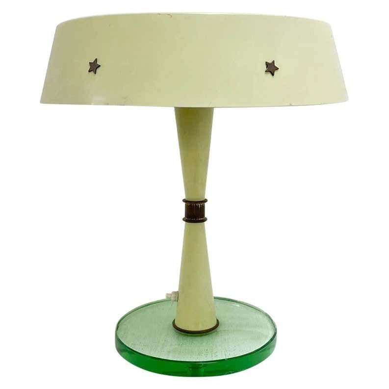 Mid Century Modern Table Lamp, Metal And Glass, Italy, 1950s