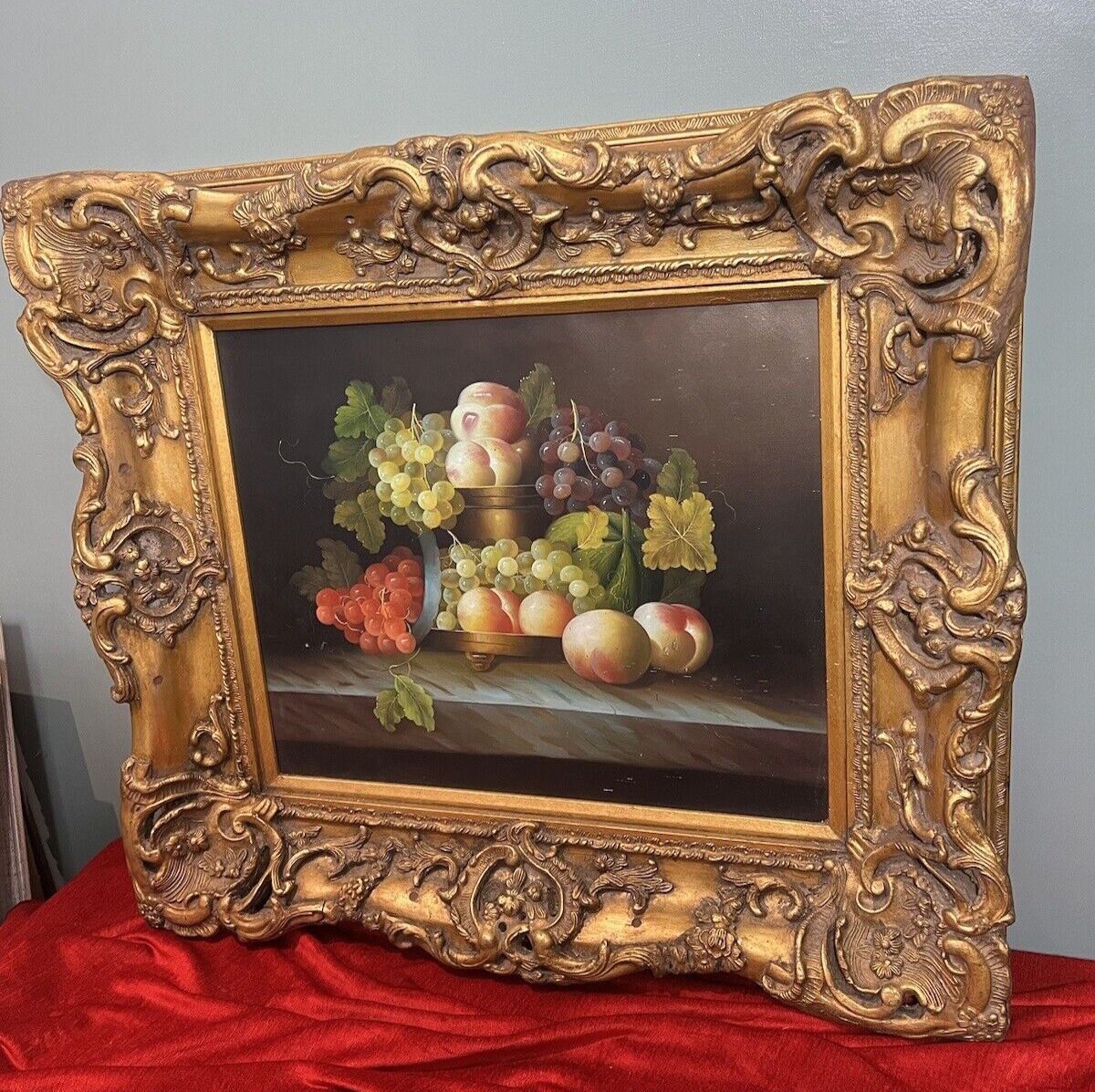 photo vintage Fine Art Italianate Ripe Fruits Still Life Oil Painting After Esteban Murillo